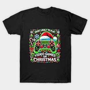 Most Likely To Play Video Games On Christmas Santa Boys Mens T-Shirt ltsp T-Shirt